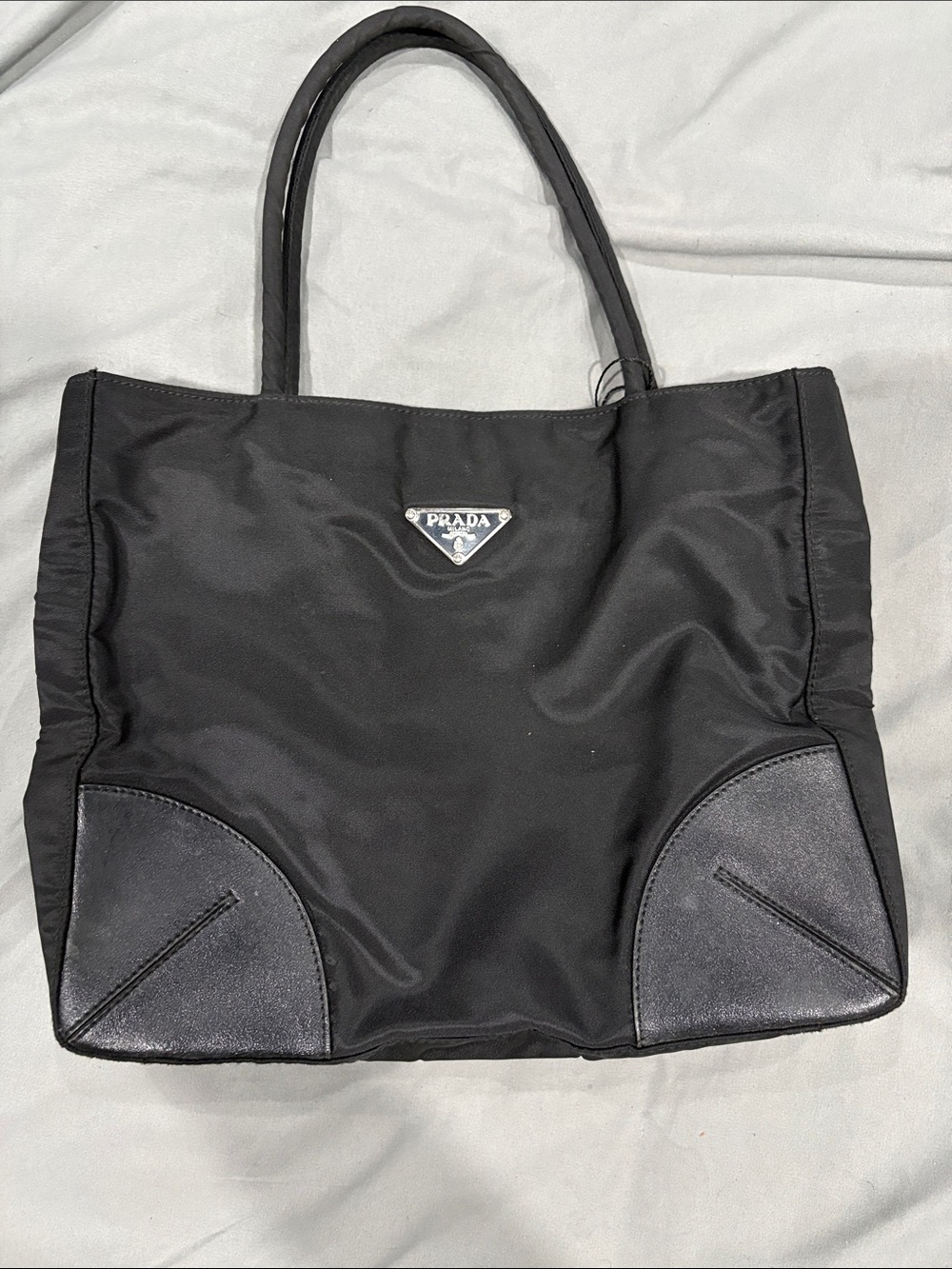 Prada Black Nylon Tote with Leather Corner Accents
